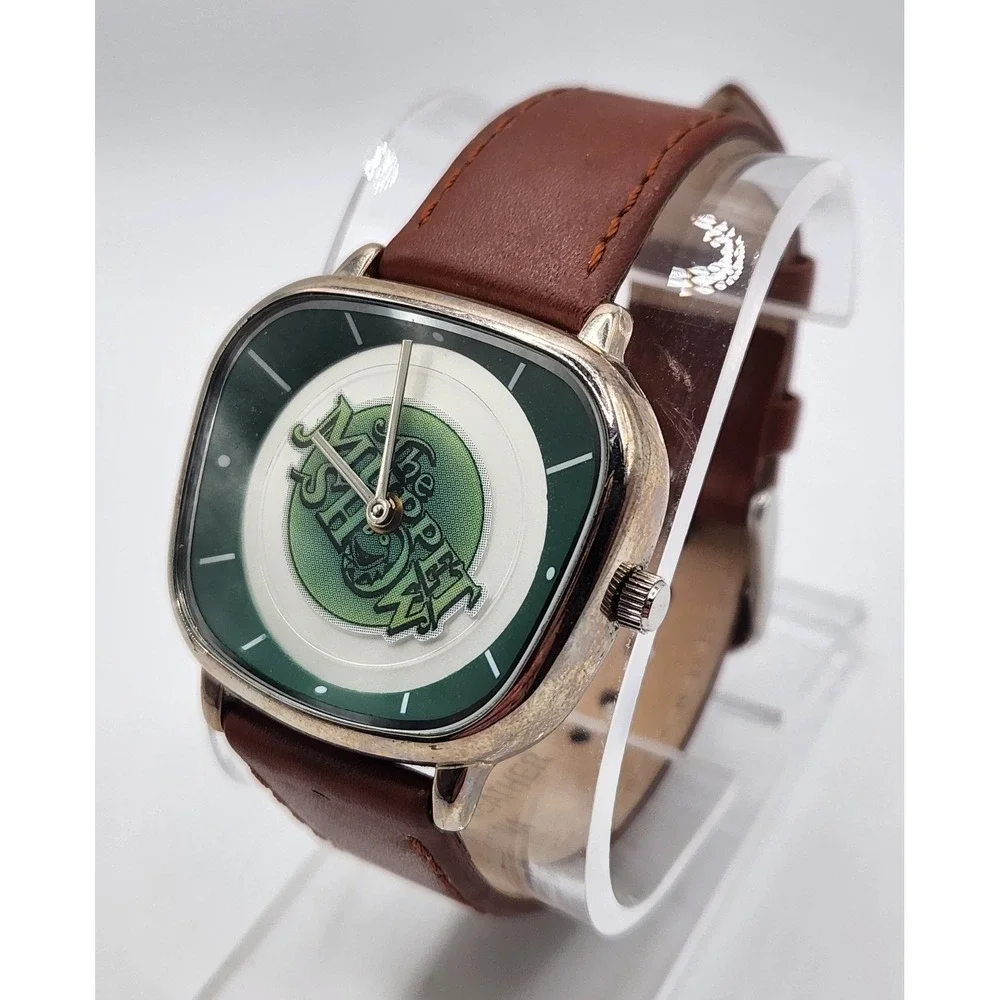 RARE 2005 The Muppet Show Rotating Logo Disc Watch Unisex Brown Leather Band